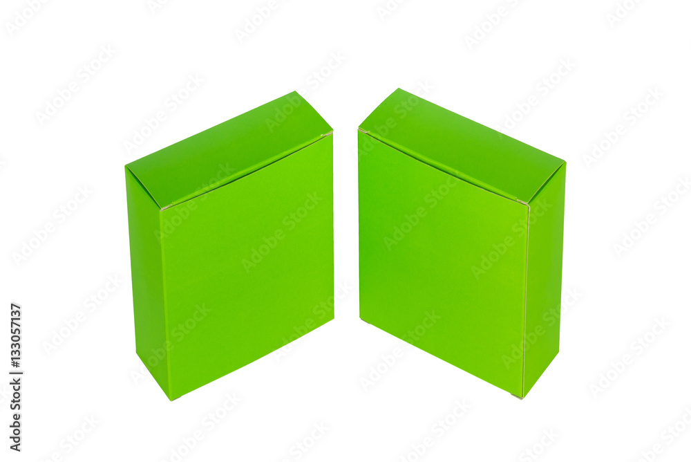 Two Green Box with lid open or green paper package box isolated Two Green Box with lid open or green paper package box isolated