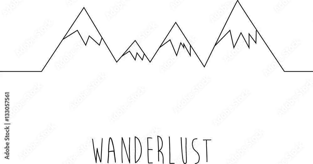 Wanderlust. Hand drawn simple mountains with snow. Beautiful vector illustration. 