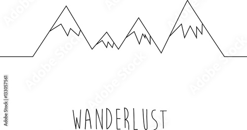 Wanderlust. Hand drawn simple mountains with snow. Beautiful vector illustration. 