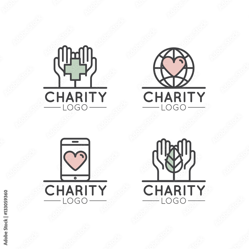 Vector Icon Style Illustration Logo Set for Nonprofit Organizations and  Donation Centre. Fundraising Symbols, Crowdfunding and Charity Project  Label Stock Vector | Adobe Stock