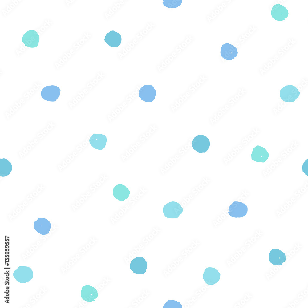 Blue dots seamless pattern. Vector hand drawn background. 