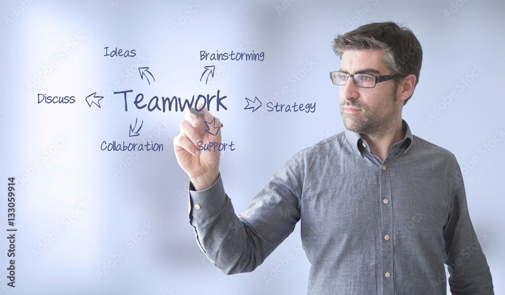 businessman touch teamwork businessman touch teamwork
