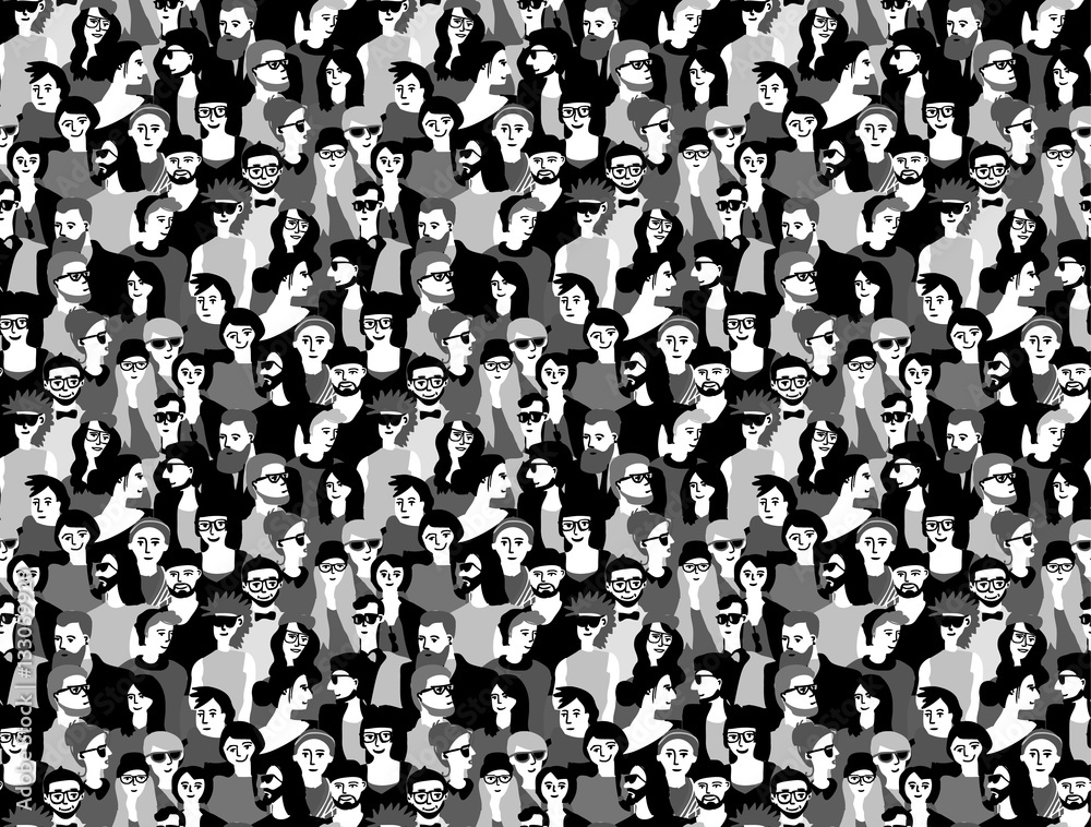 custom made wallpaper toronto digitalBig crowd happy people black and white seamless pattern.