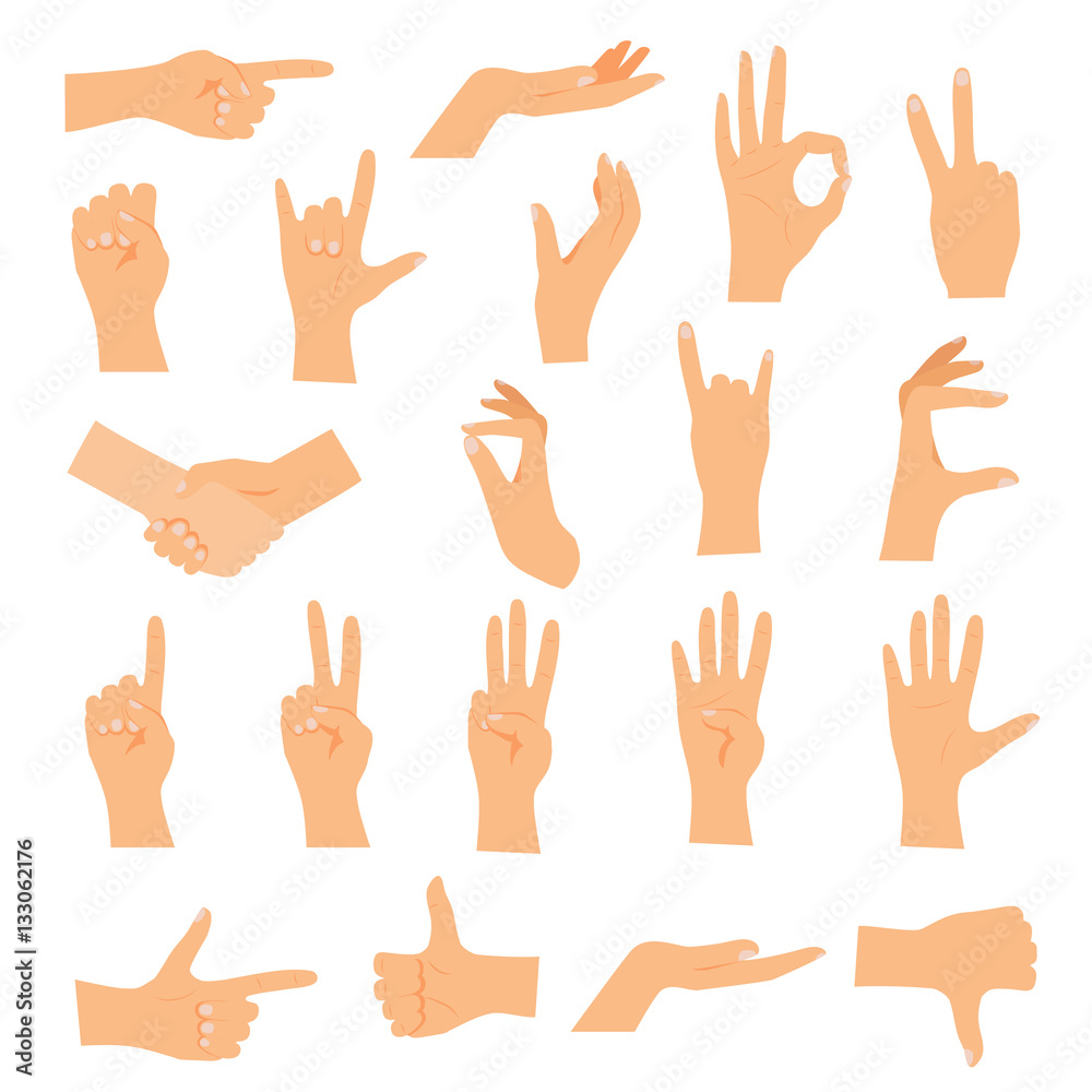 Hands in various gestures. Flat design modern vector illustratio Hands in various gestures. Flat design modern vector illustratio