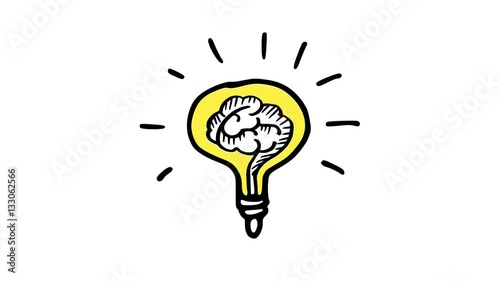 Shining light bulb with human brain. Big Idea, innovation concept, HD graphic animation.
