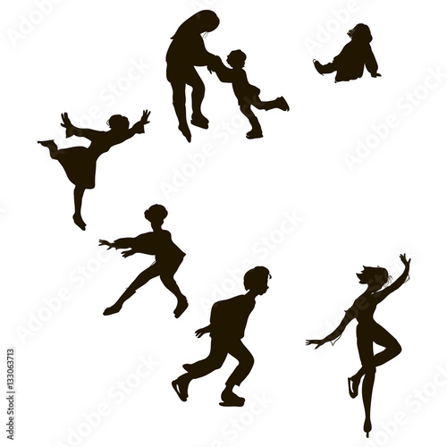 set of silhouettes of graphic shapes skaters