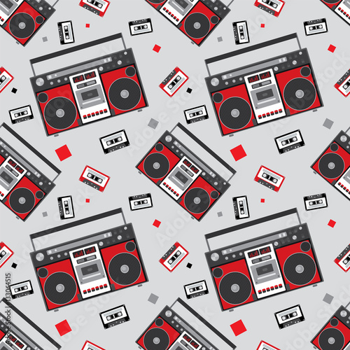 Retro audio player in a flat style. Vector illustration for a card or poster, print on clothes. Music.