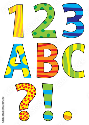 colorful basic letters, numbers, symbols