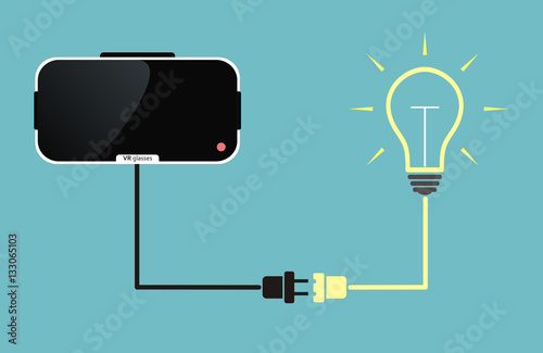 virtual reality glasses connected to the light bulb