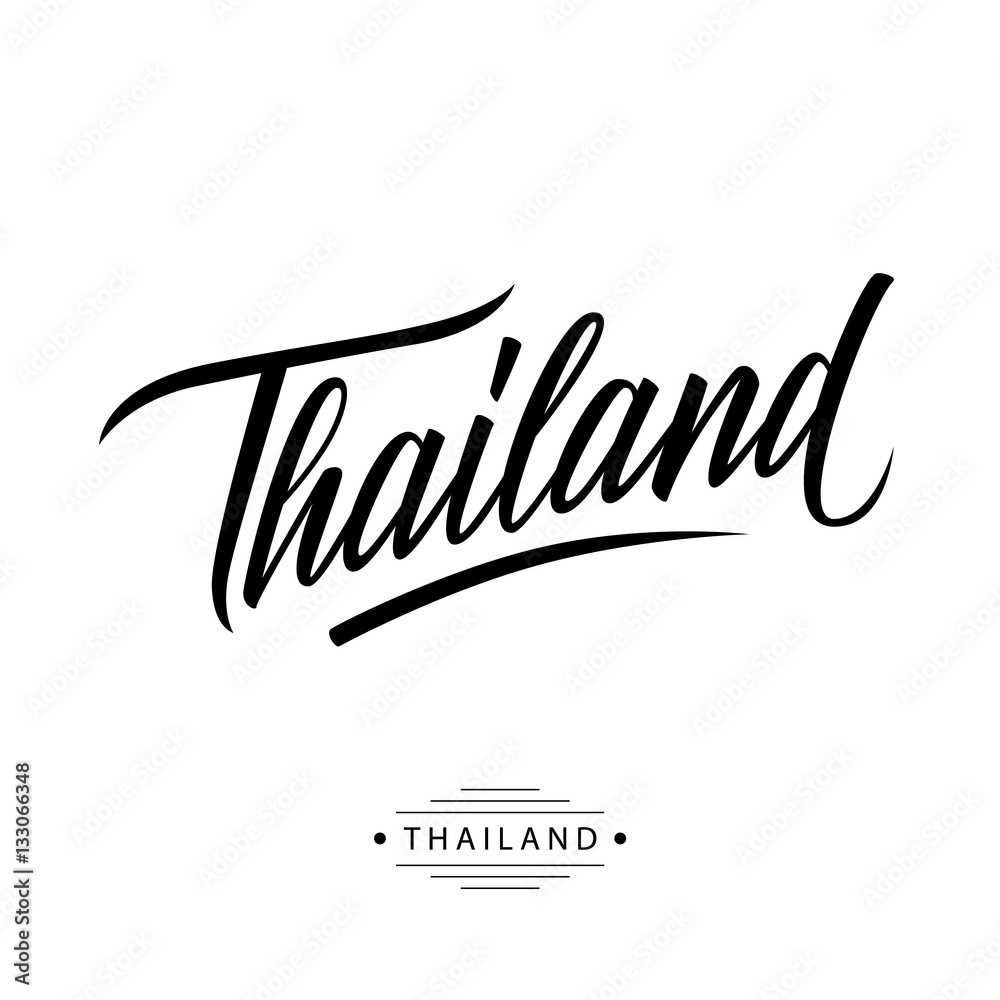 Naklejka premium Handwritten word Thailand. Hand drawn lettering. Calligraphic element for your design. Vector illustration.