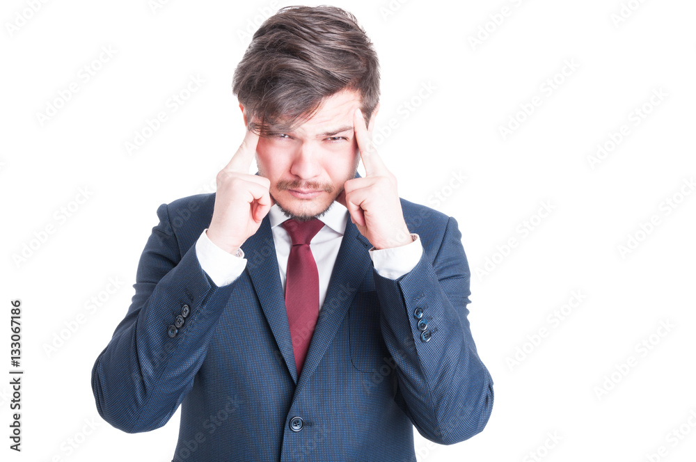 Business man or marketing manager having ache or concentrating Business man or marketing manager having ache or concentrating