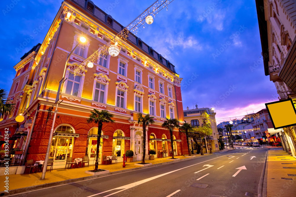 Town of Opatija evening streetscape