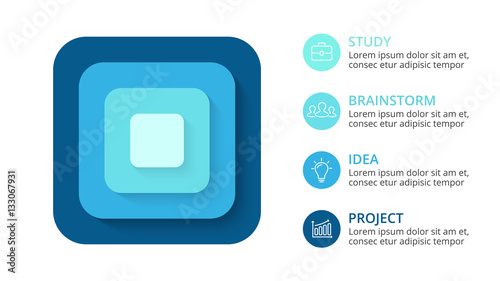 Vector circle arrows infographic, cycle diagram, square graph, presentation chart. Business concept with 4options, parts, steps, processes. 3d layers. 16x9 slide.