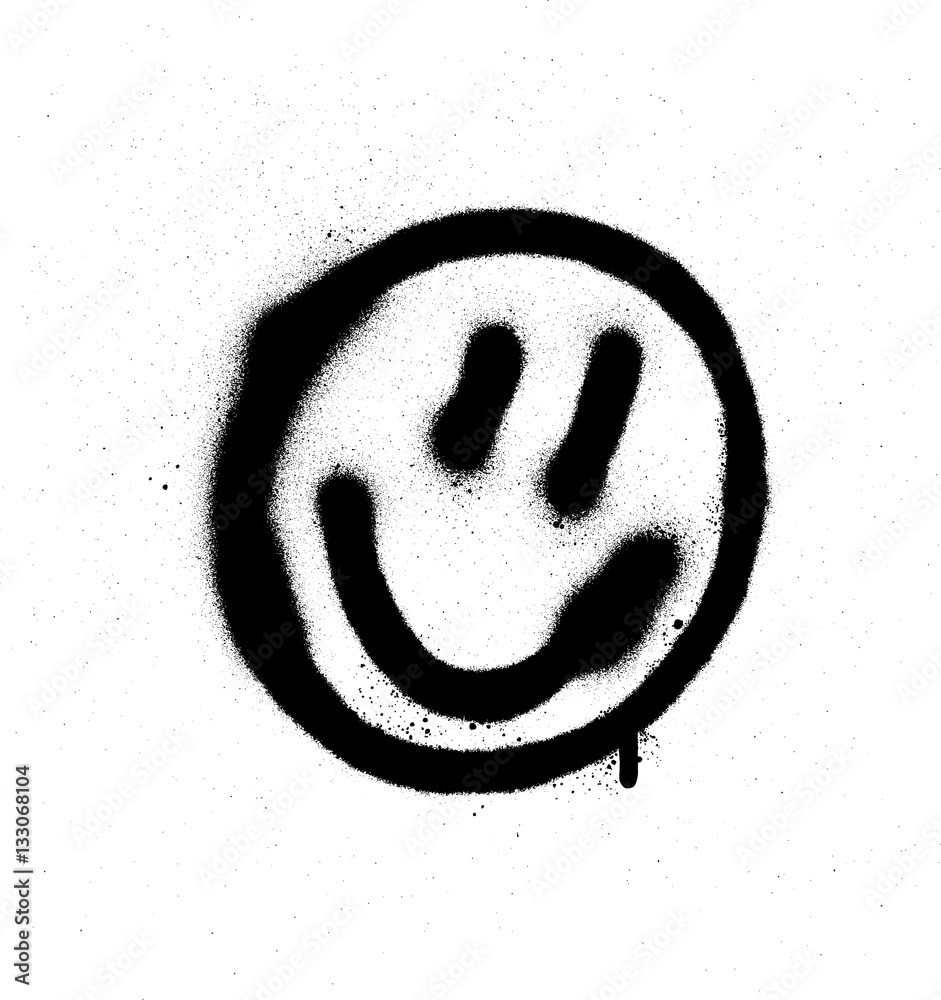 graffiti smiling face emoticon in black on white