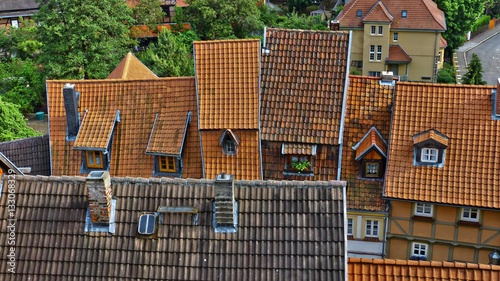 Häuserzeile in der Weltkulturerbestadt Quedlinburg im Harz