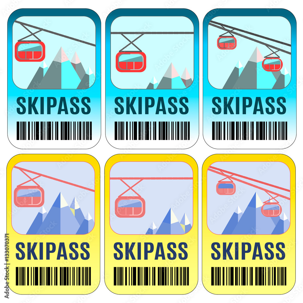 Set of vector skipass template design. Good for extreme sport club. Vector colorful design.