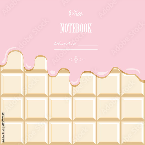 Pink cream melted on white chocolate bar background. Cute design with sample text.