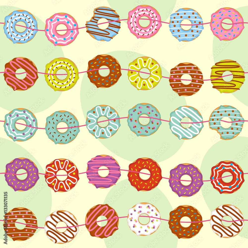 seamless pattern with garland of donuts- vector illustration, eps