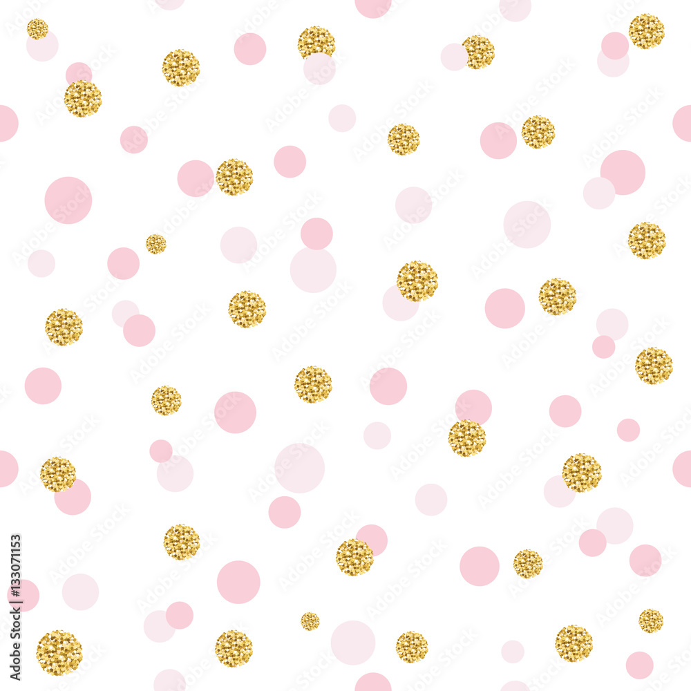 Glitter confetti polka dot seamless pattern background. Golden and ...