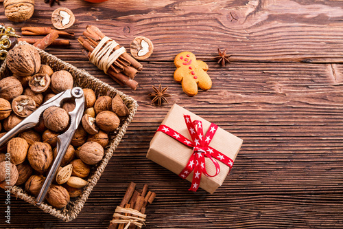 Walnuts on a christmas table  photo