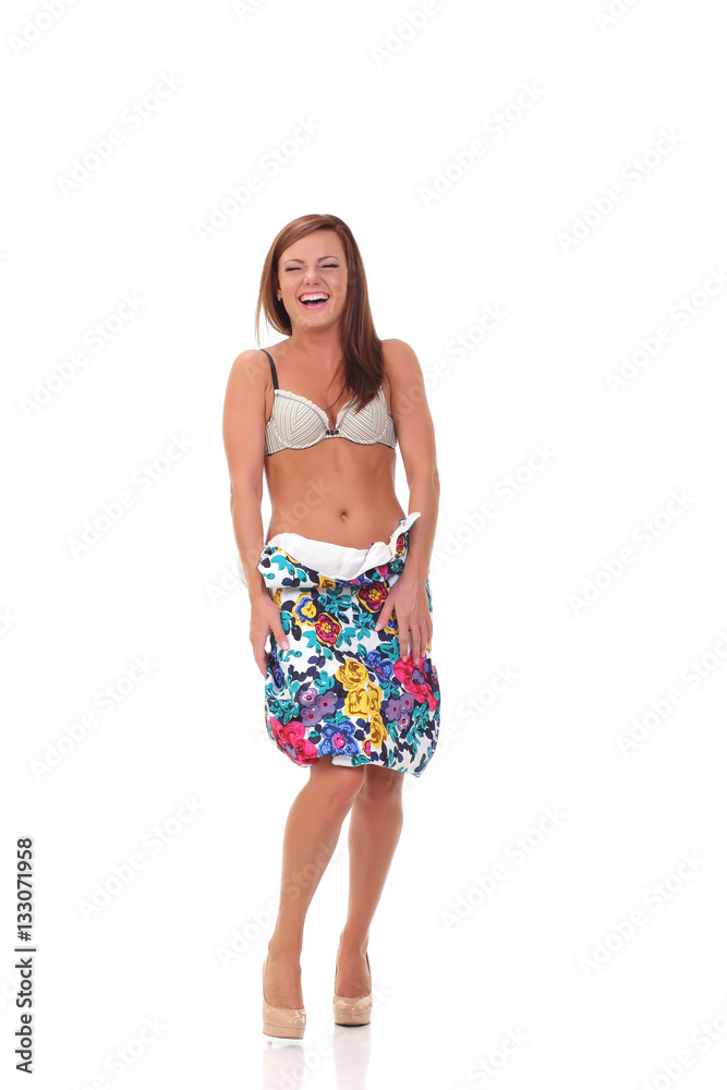 woman in colorful dress getting stripped woman in colorful dress getting stripped