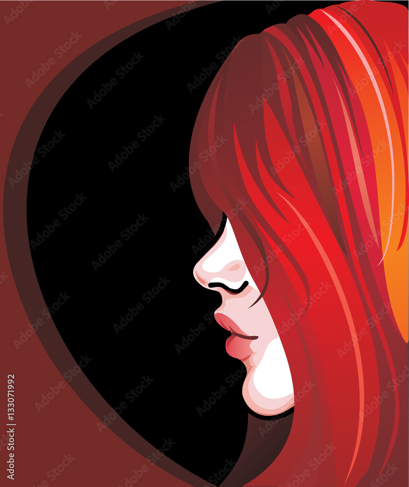 The girl with red hair on a black background Stock Vector | Adobe Stock