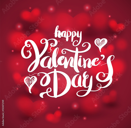 Happy Valentine's day lettering on red hearts background. Vector illustration for valentine's card.