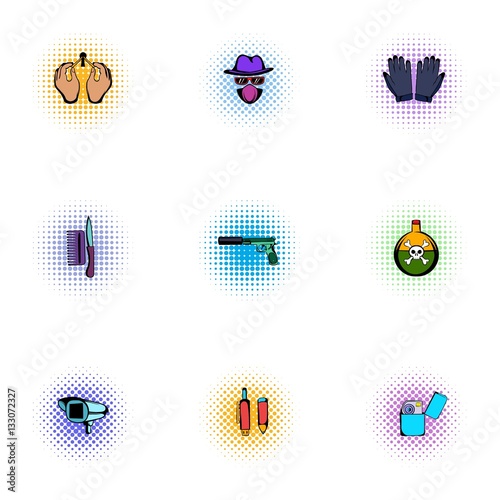 Manhunt icons set, pop-art style
