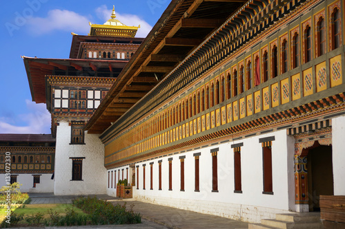 Paro Dzong, a fortress and Buddhist monastery, a sample of the traditional  architecture in the Kingdom of Bhutan.