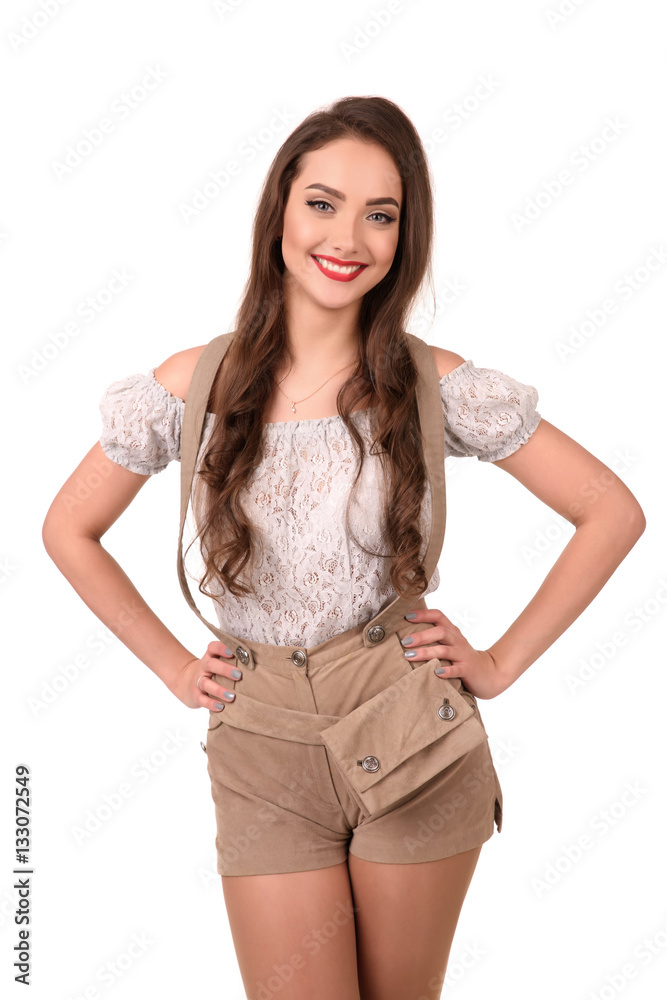 Beautiful sexy young brunette girl in traditional German costume Stock  Photo | Adobe Stock
