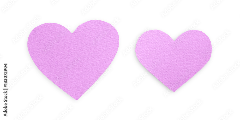 Lilac paper hearts isolated on white background, valentine day