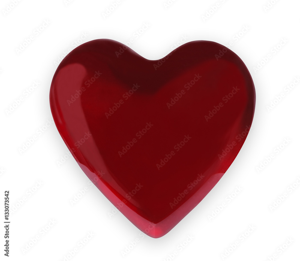 Red glass heart isolated on white background, valentine day Red glass heart isolated on white background, valentine day
