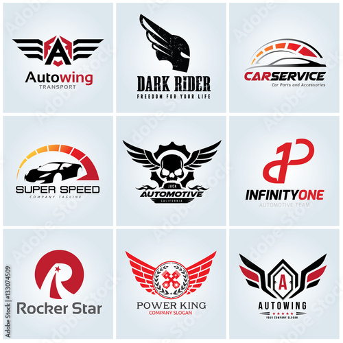 logo collection set automotive skull rock wing warrior sound bike motorcycle motorbike t shirt tattoo fox lion eagle animal crest crests photo