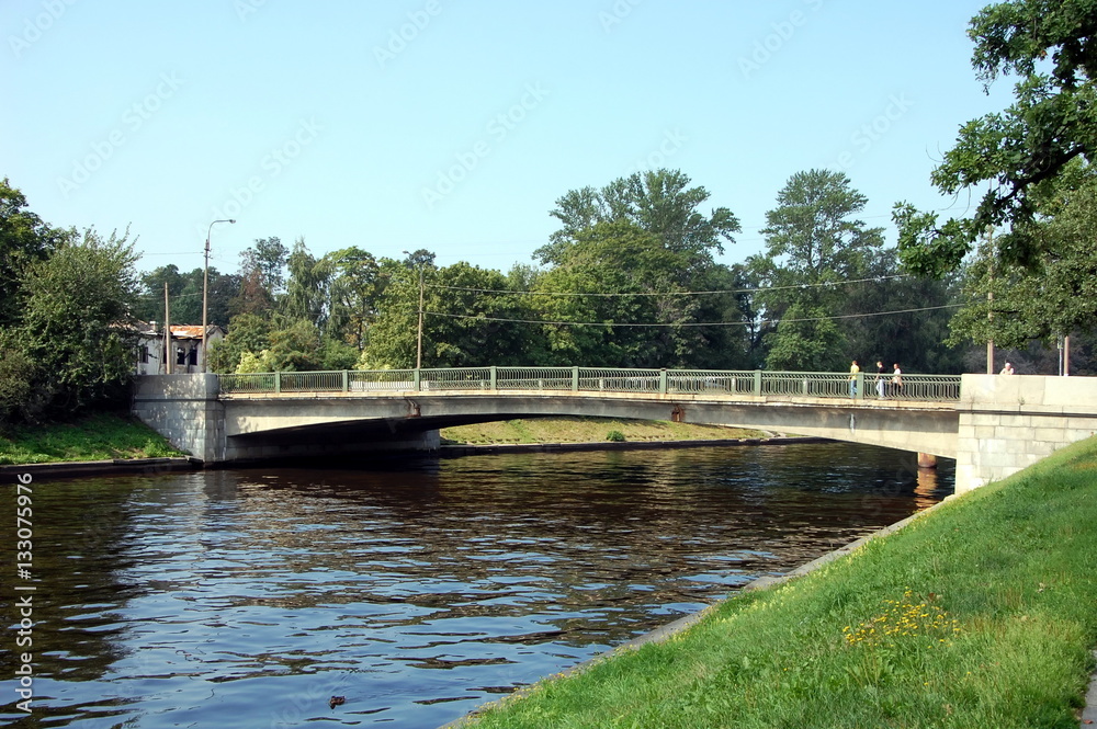 Most Krasnogo Kursanta (Red Cadet bridge) over Zhdanovka River in St-Petersburg, Russia. The Zhdanovka River is a short river in the Neva River delta. It separates Petrogradsky and Petrovsky Islands