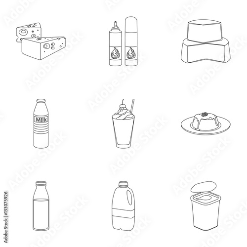 Milk product and sweet set icons in outline style. Big collection of milk product and sweet vector symbol stock illustration