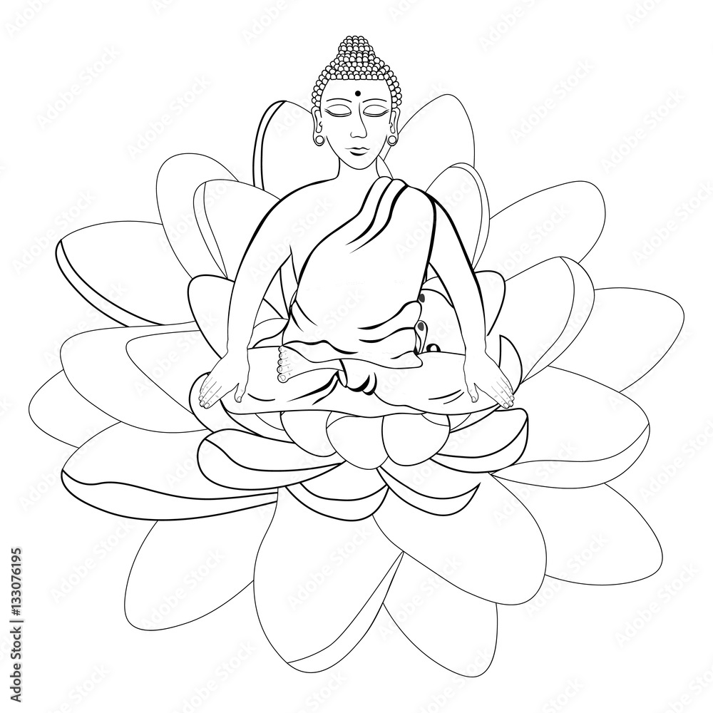 Buddha sitting in the lotus Indian meditation closed eyes colori