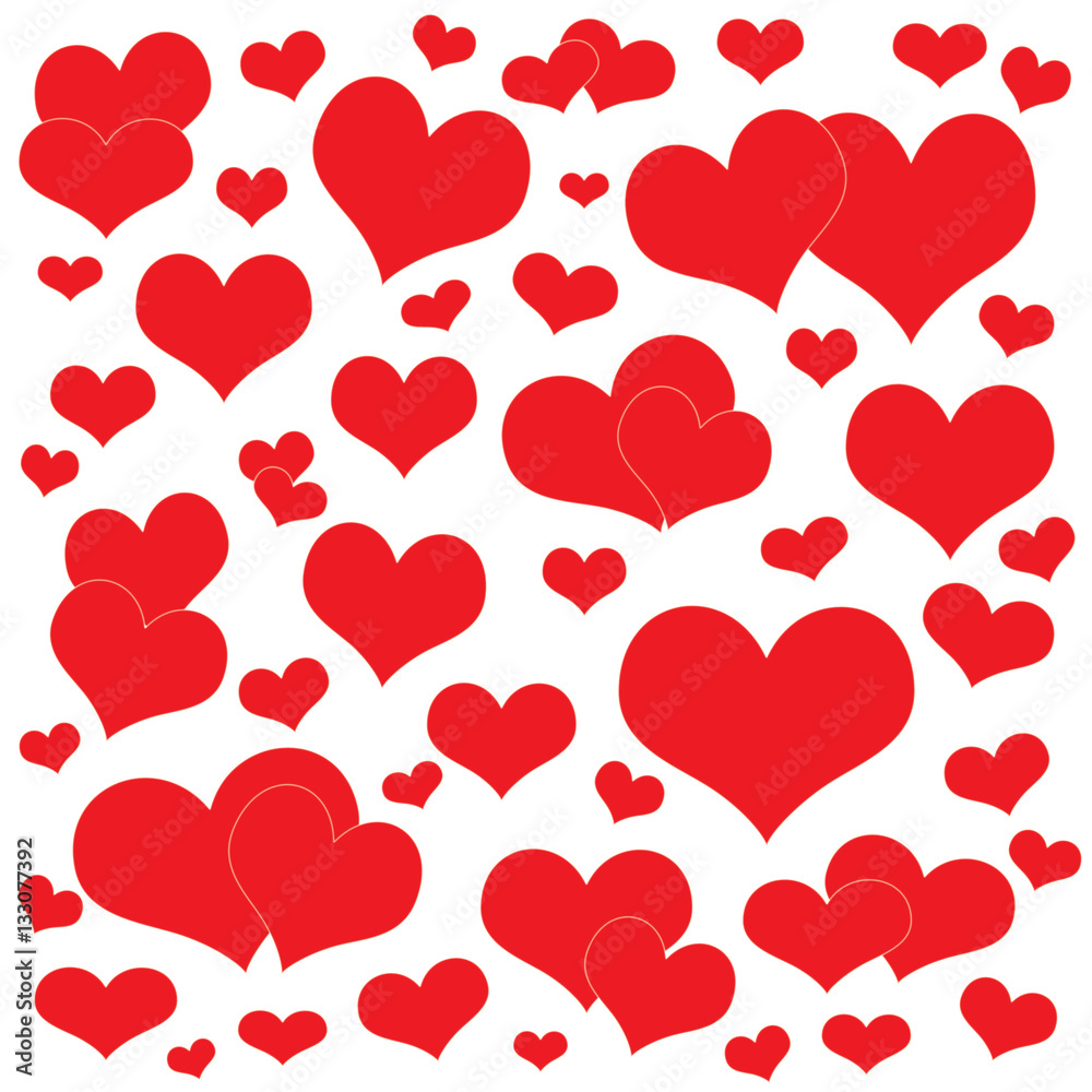 Abstract pattern - red hearts on white background. Valentine's Day. Seamless pattern. Raster