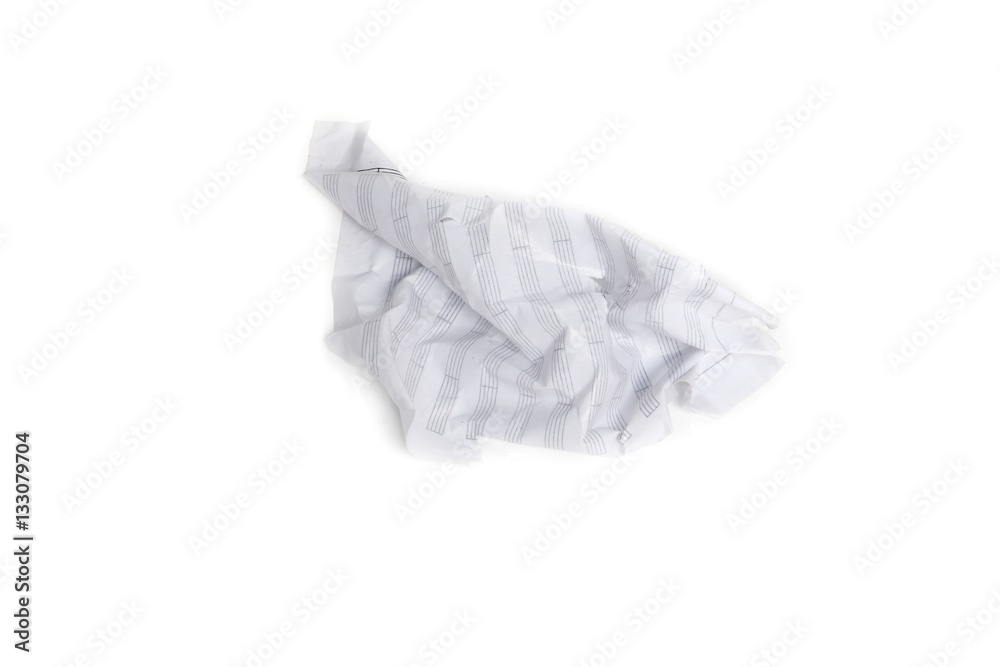 paper white wet water wrinkled crumpled  on white background