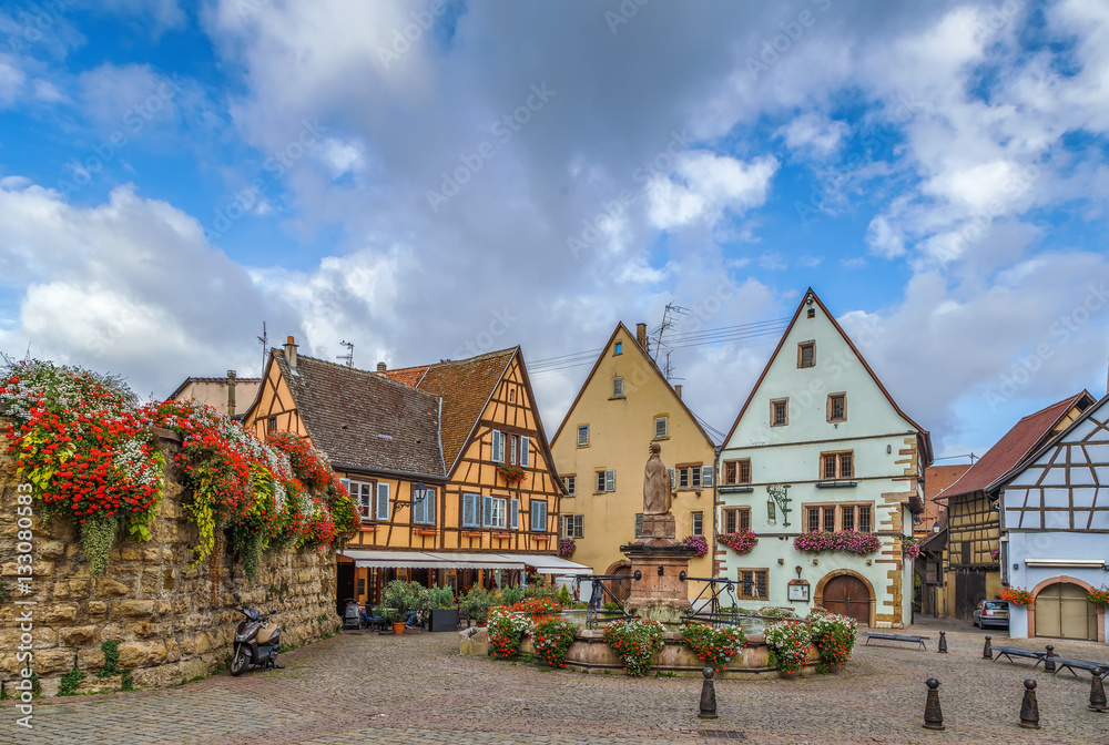 Main square in Eguisheim, Alsace, France Main square in Eguisheim, Alsace, France