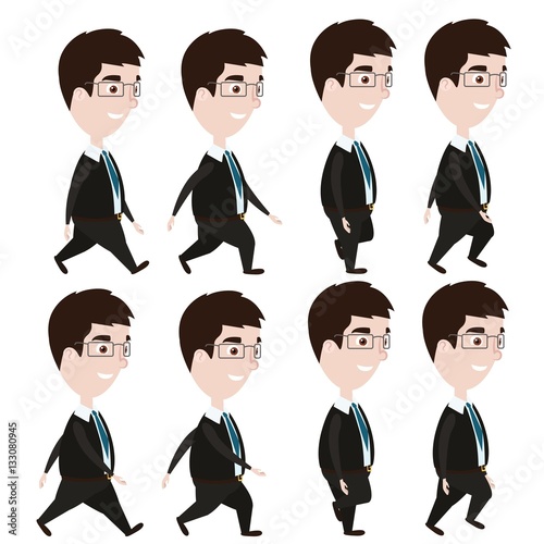 Animation of walking cartoon businessman in glasses