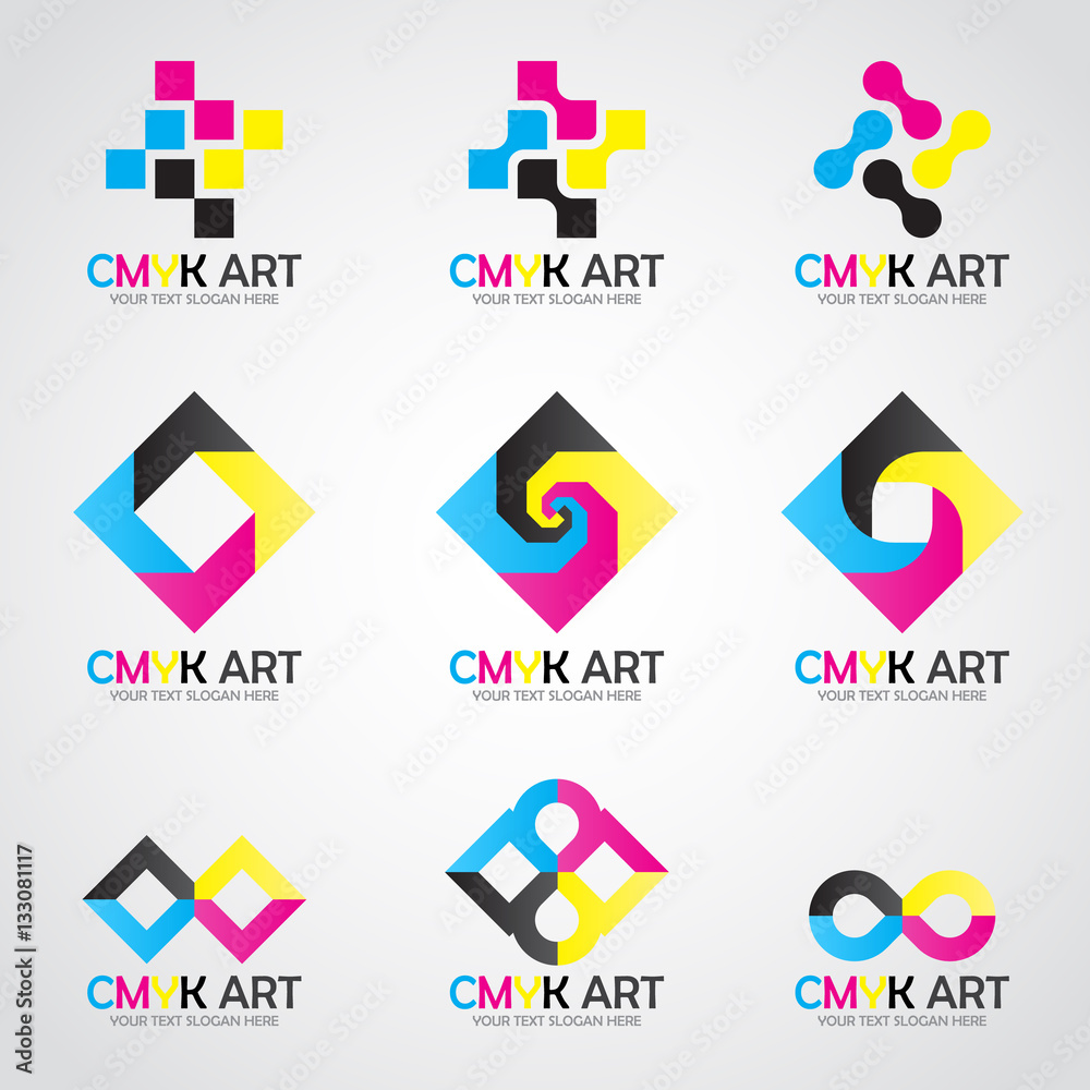 CMYK Art logo vector set design- cyan and magenta and yellow and key ...
