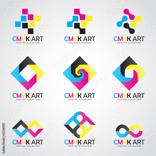 CMYK Art logo vector set design- cyan and magenta and yellow and key(black) color