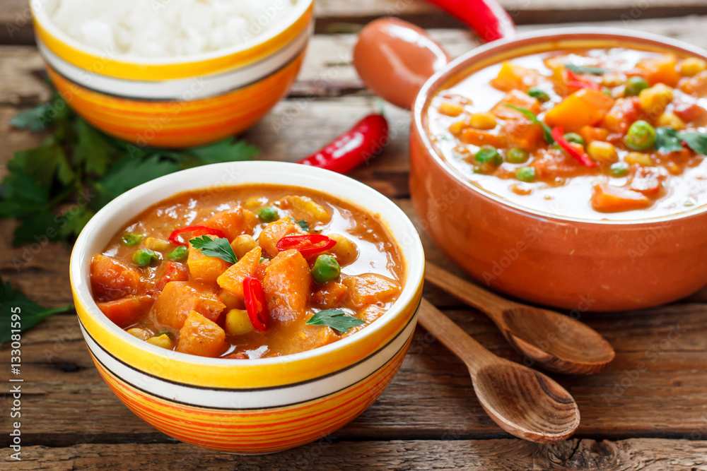 veggie curry with pumpkin and chickpeas - obrazy, fototapety, plakaty 