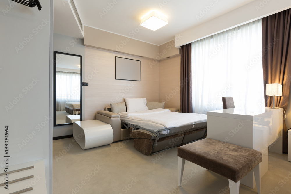 Fototapeta premium Interior of a new hotel bedroom