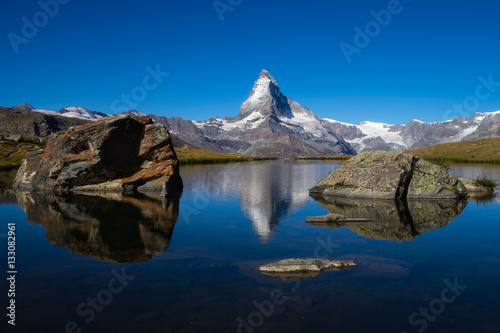 Matterhorn peak with reflection at Stellisee lake