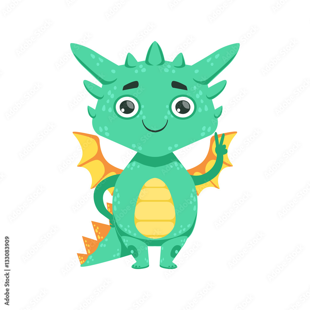 Little Anime Style Baby Dragon Smiling And Showing Peace Gesture Cartoon Character Emoji Illustration Little Anime Style Baby Dragon Smiling And Showing Peace Gesture Cartoon Character Emoji Illustration