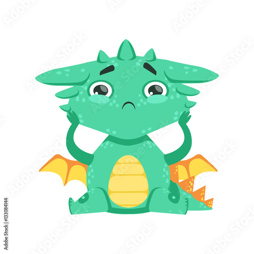 Little Anime Style Baby Dragon Feeling Lonely Cartoon Character Emoji Illustration