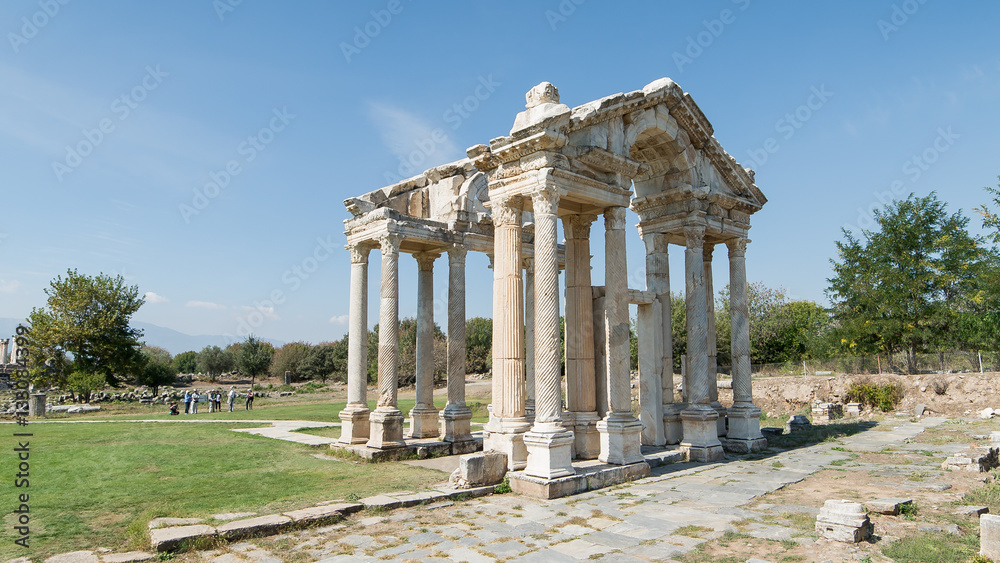 Aydin, Turkey - October 9, 2015: The Monumental gateway of Aphrodisias
