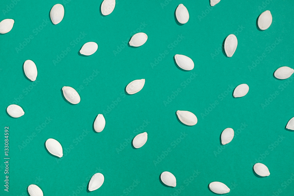 White pumpkin seeds flat lay White pumpkin seeds flat lay