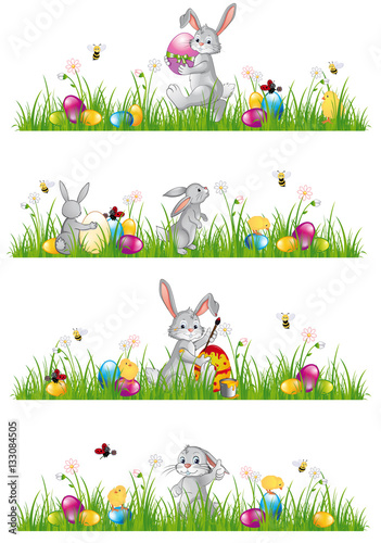 Banner mit Osterhasen und Küken frohe Ostern 